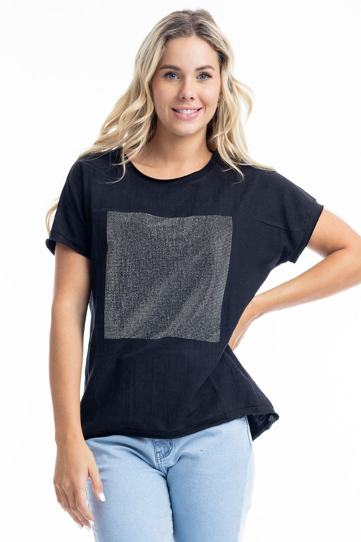 Orientique Embellished Black Diamante Square Top 1281 - Experience Boutique