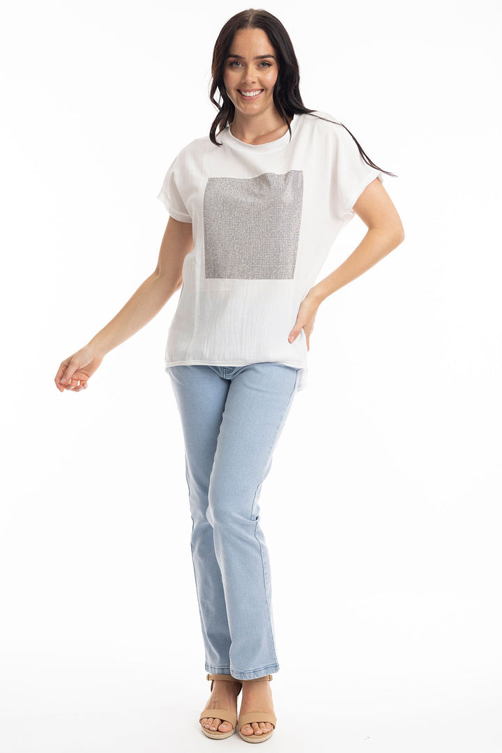Orientique Embellished White Diamante Top 1280 - Experience Boutique