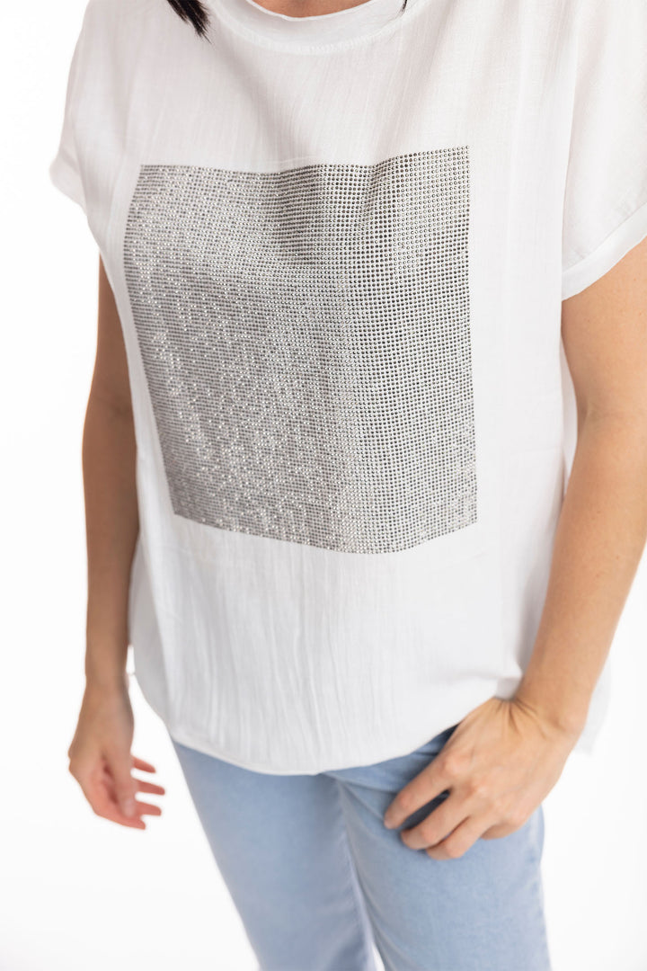 Orientique Embellished White Diamante Top 1280 - Experience Boutique