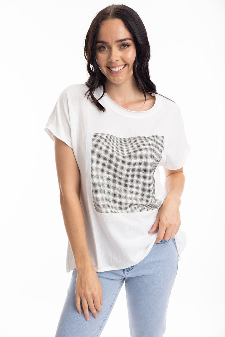 Orientique Embellished White Diamante Top 1280 - Experience Boutique