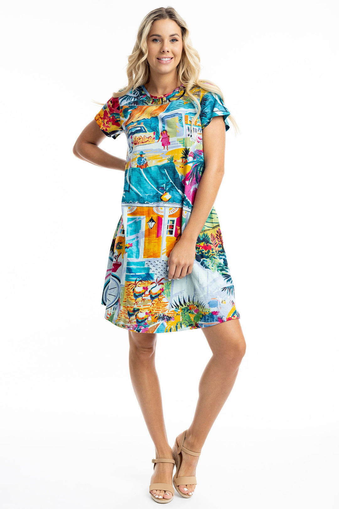 Orientique Florida Print Contemporary Cotton Dress 20056 - Experience Boutique