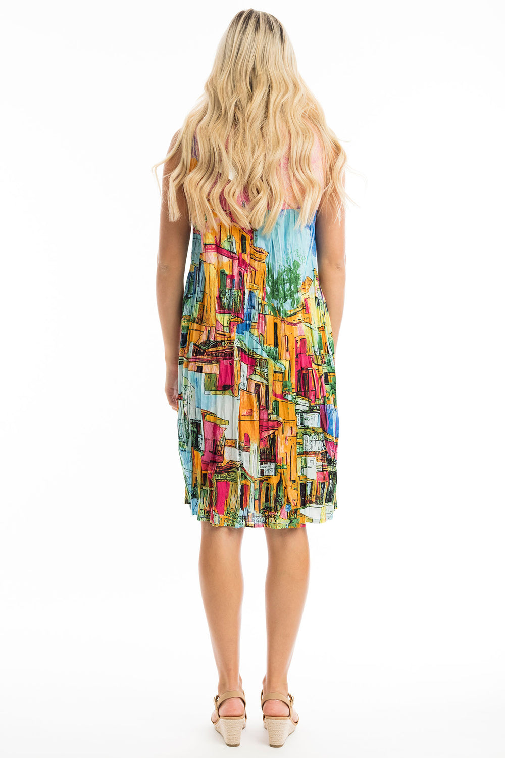 Orientique Havana Print V Neck Pleated Cotton Dress 20059 - Experience Boutique