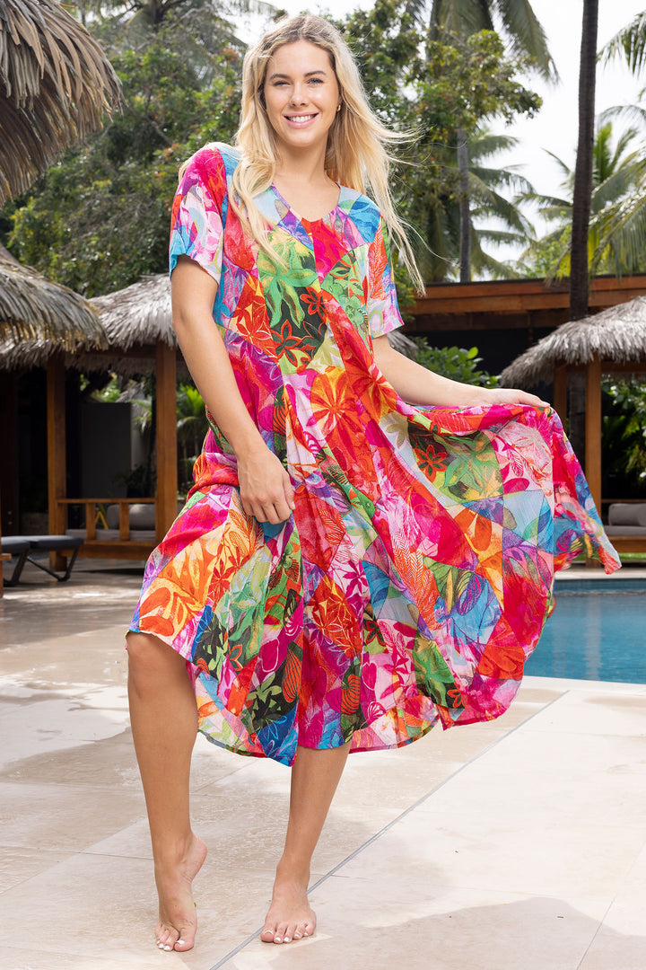 Orientique Jozani Abstract Red Print Godet Dress 30064 - Experience Boutique