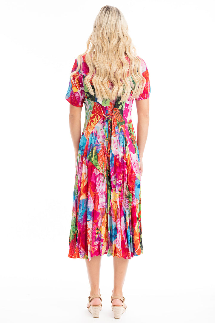 Orientique Jozani Abstract Red Print Godet Dress 30064 - Experience Boutique