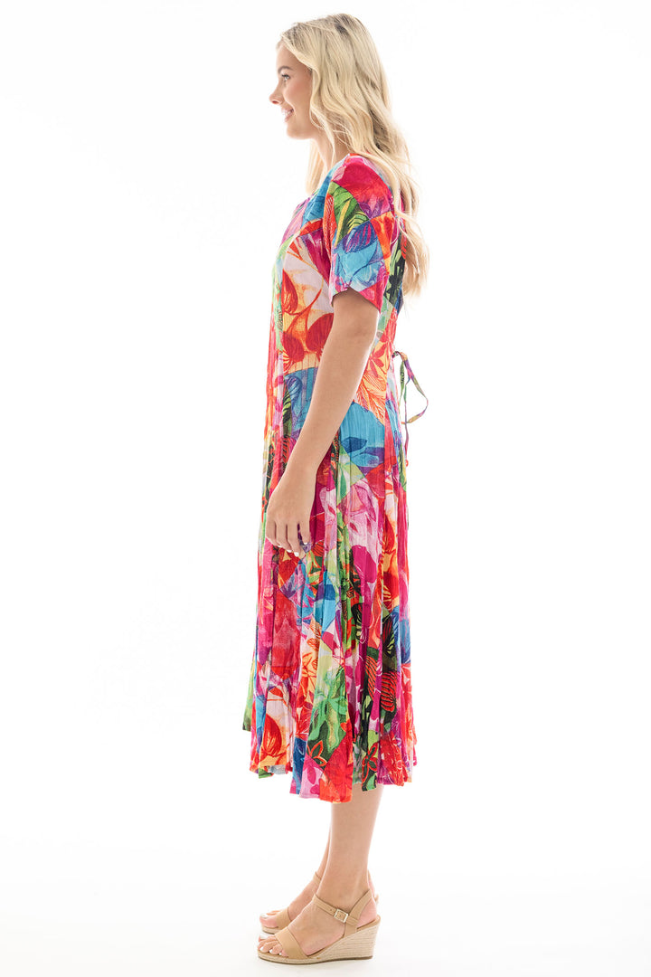 Orientique Jozani Abstract Red Print Godet Dress 30064 - Experience Boutique