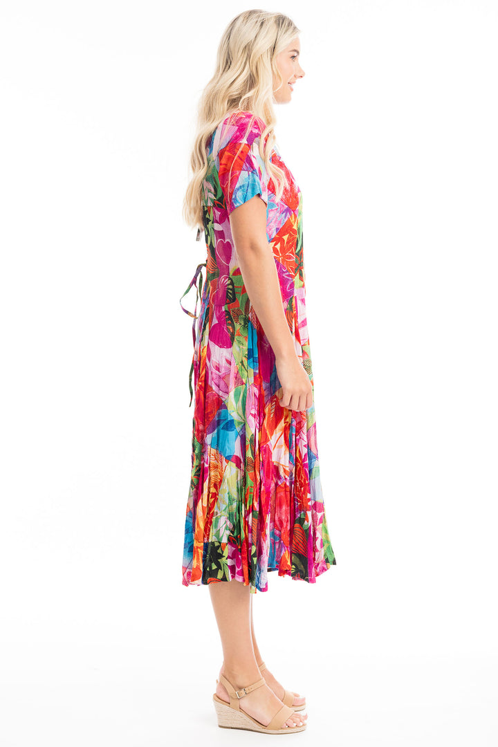 Orientique Jozani Abstract Red Print Godet Dress 30064 - Experience Boutique