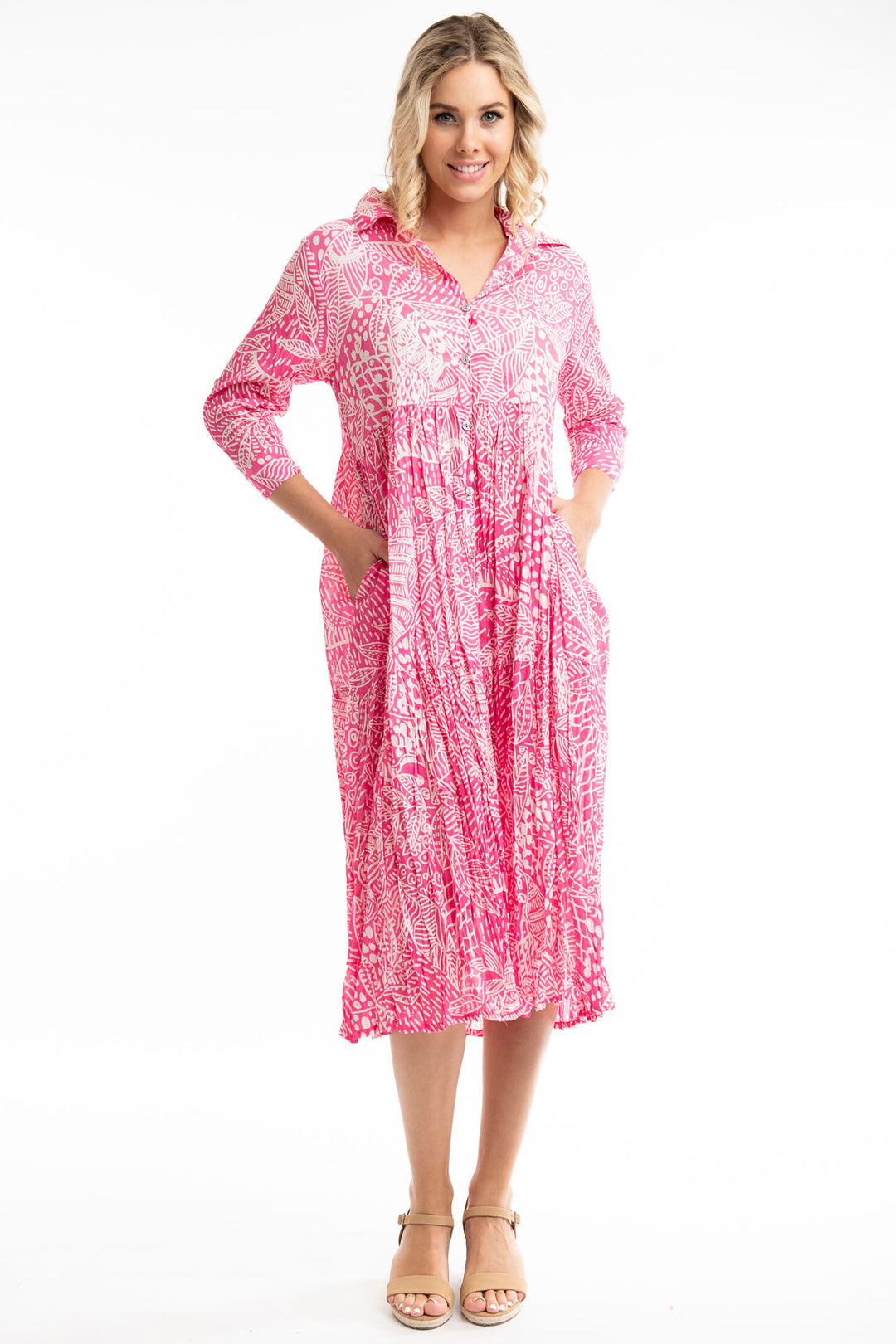 Orientique O41111 Fuchsia Leros Layered Collar Dress - Experience Boutique