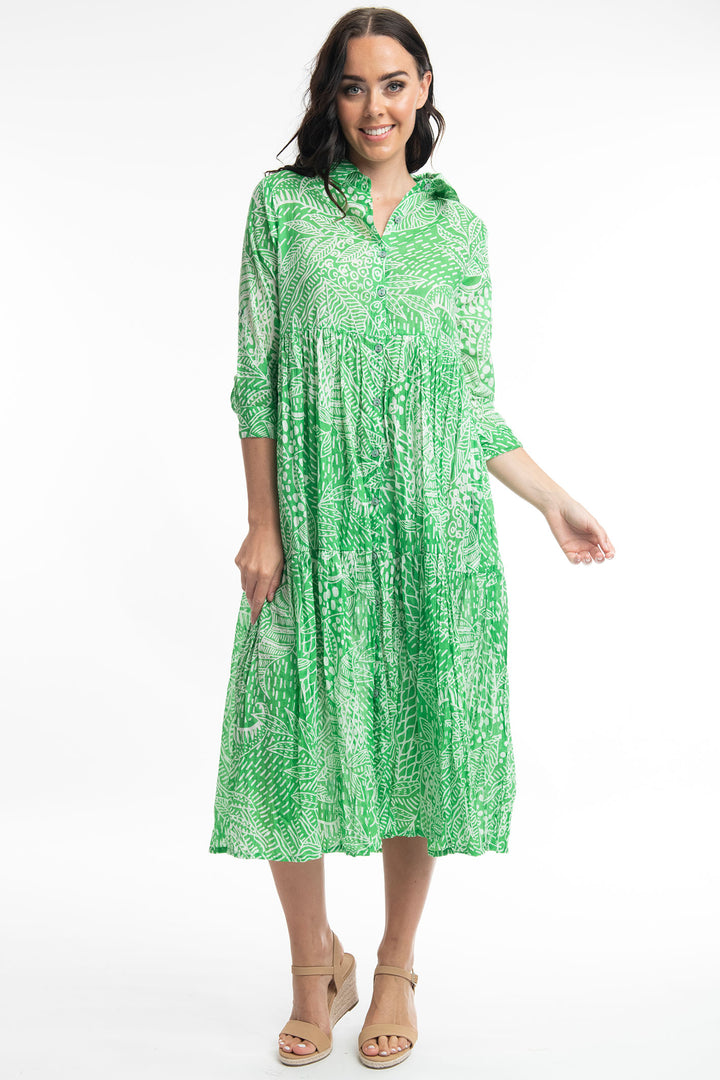Orientique O41116 Green Leros Layered Collar Dress - Experience Boutique