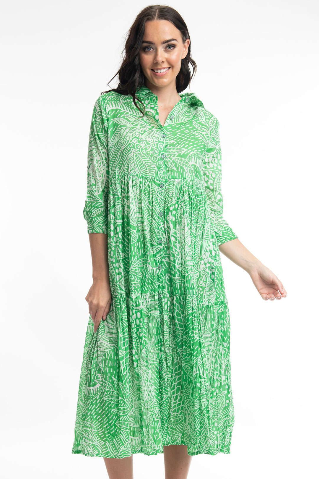 Orientique O41116 Green Leros Layered Collar Dress - Experience Boutique