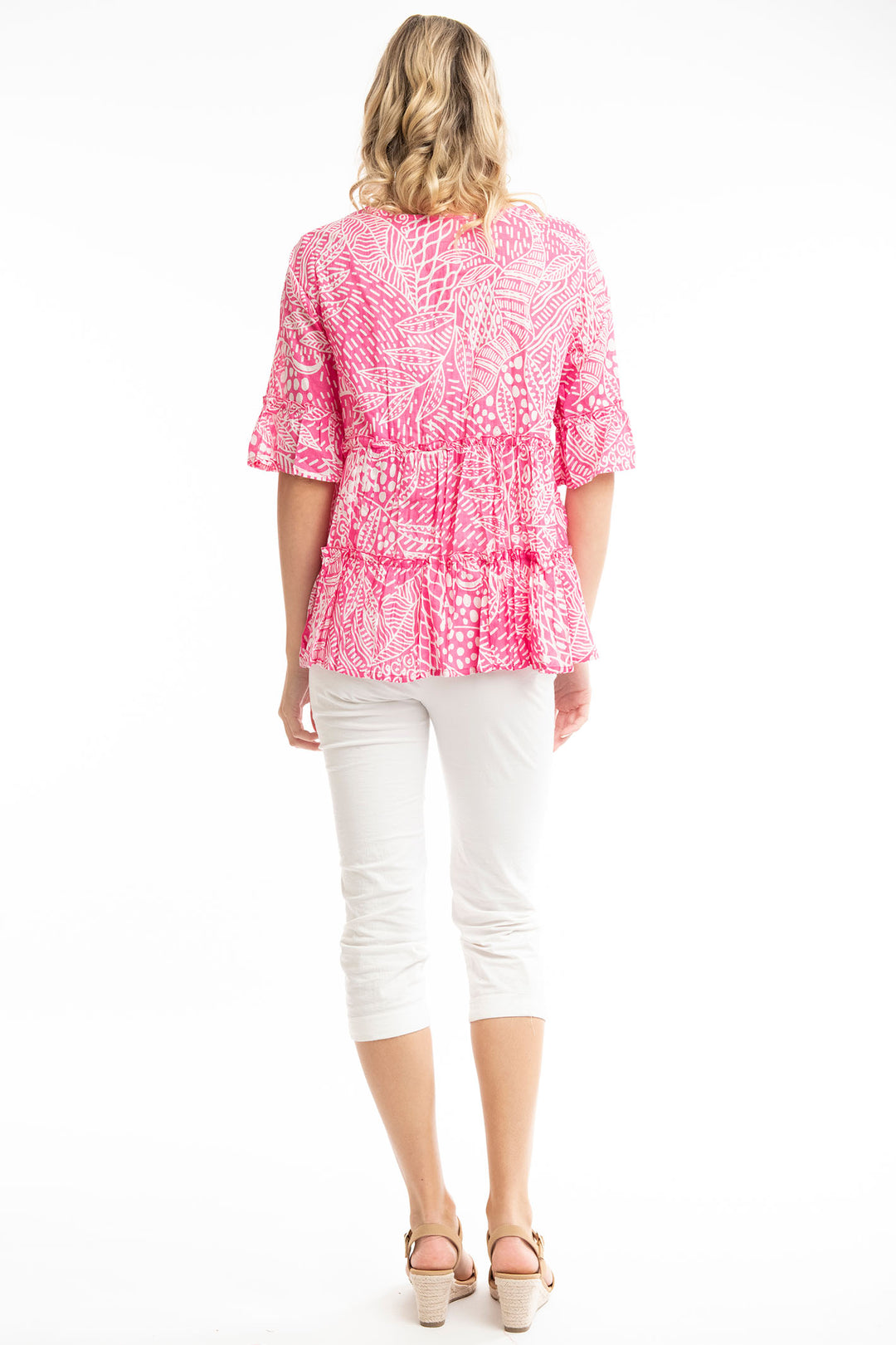 Orientique O4272 Fuchsia Pink Leros Layers Frill Sleeve Top - Experience Boutique