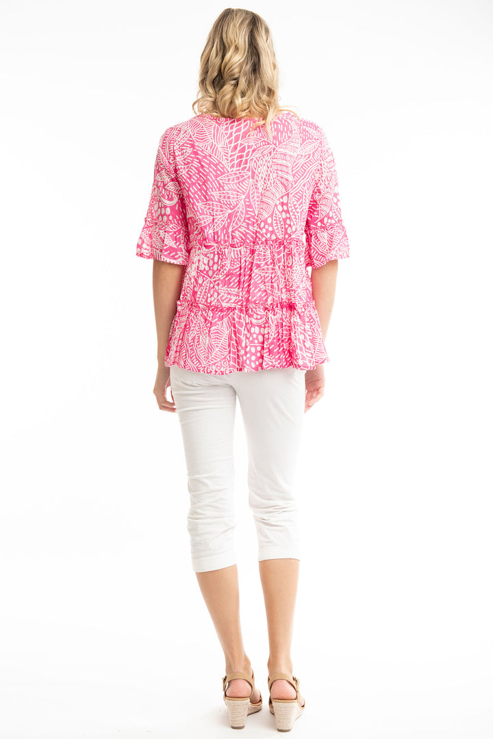 Orientique O4272 Fuchsia Pink Leros Layers Frill Sleeve Top - Experience Boutique