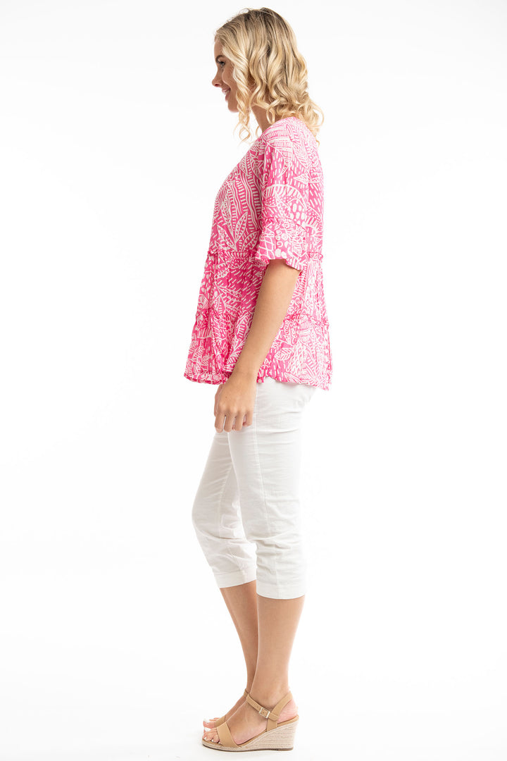 Orientique O4272 Fuchsia Pink Leros Layers Frill Sleeve Top - Experience Boutique