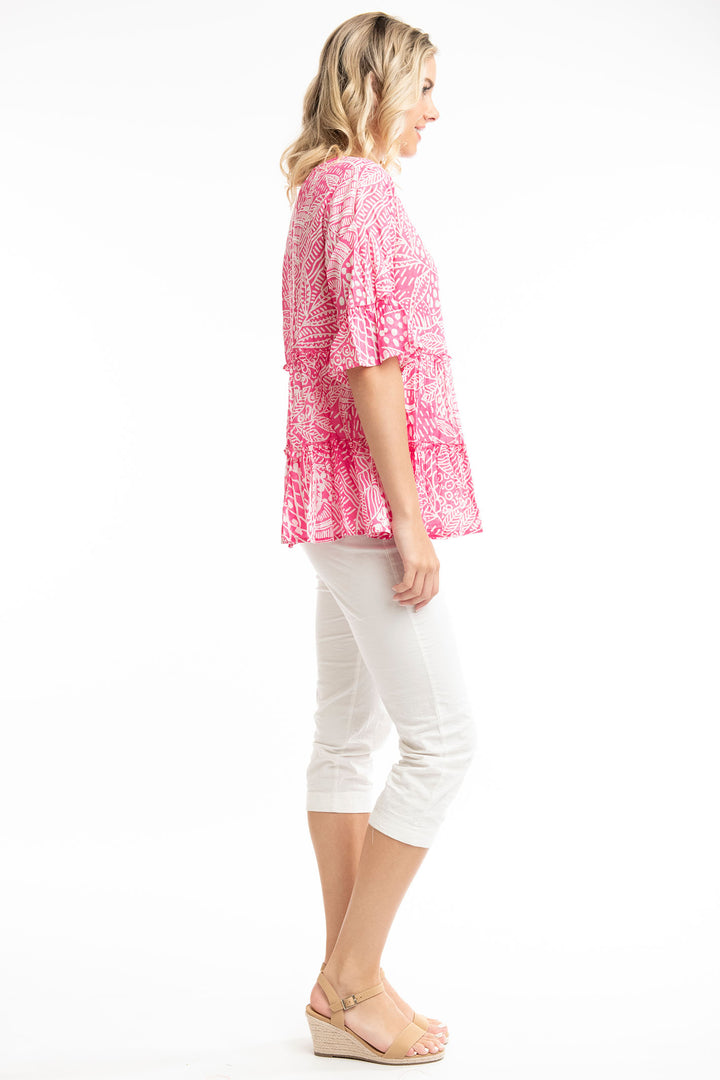 Orientique O4272 Fuchsia Pink Leros Layers Frill Sleeve Top - Experience Boutique