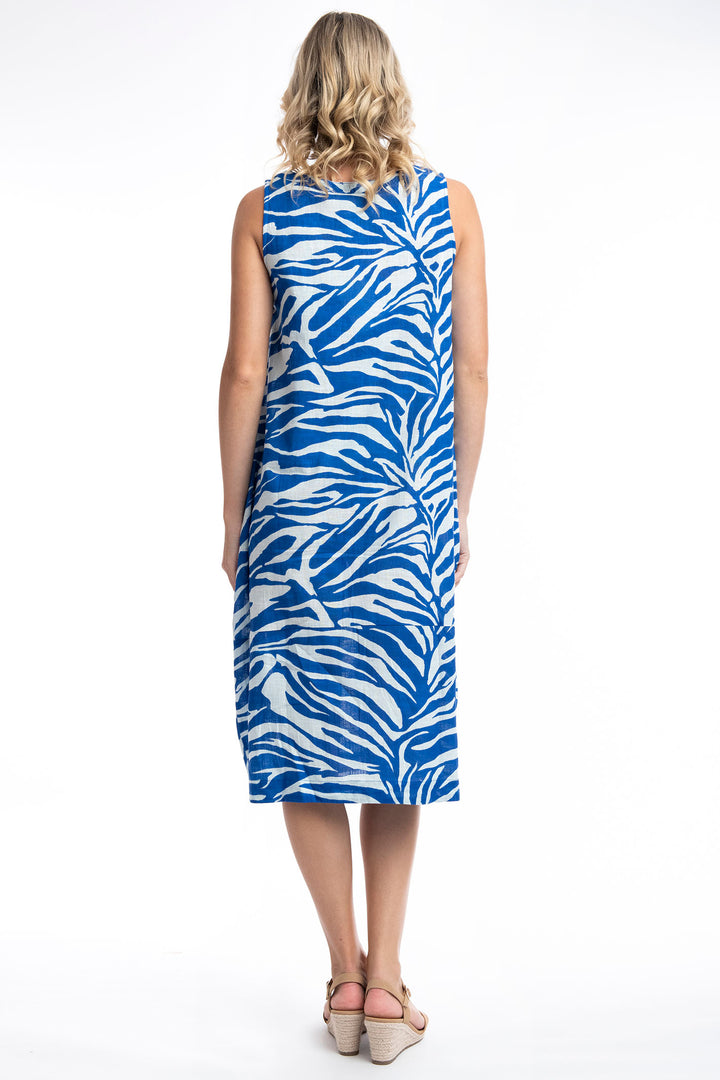 Orientique O61590 Salamis Blue Print Sleeveless Bubble Dress - Experience Boutique