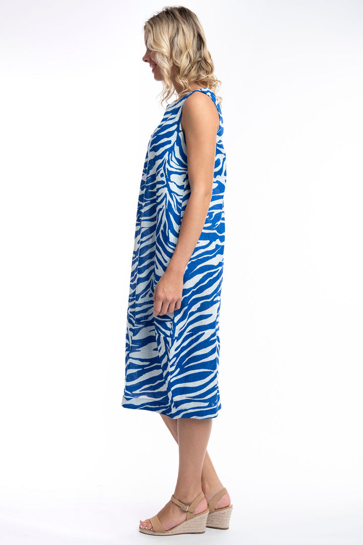Orientique O61590 Salamis Blue Print Sleeveless Bubble Dress - Experience Boutique