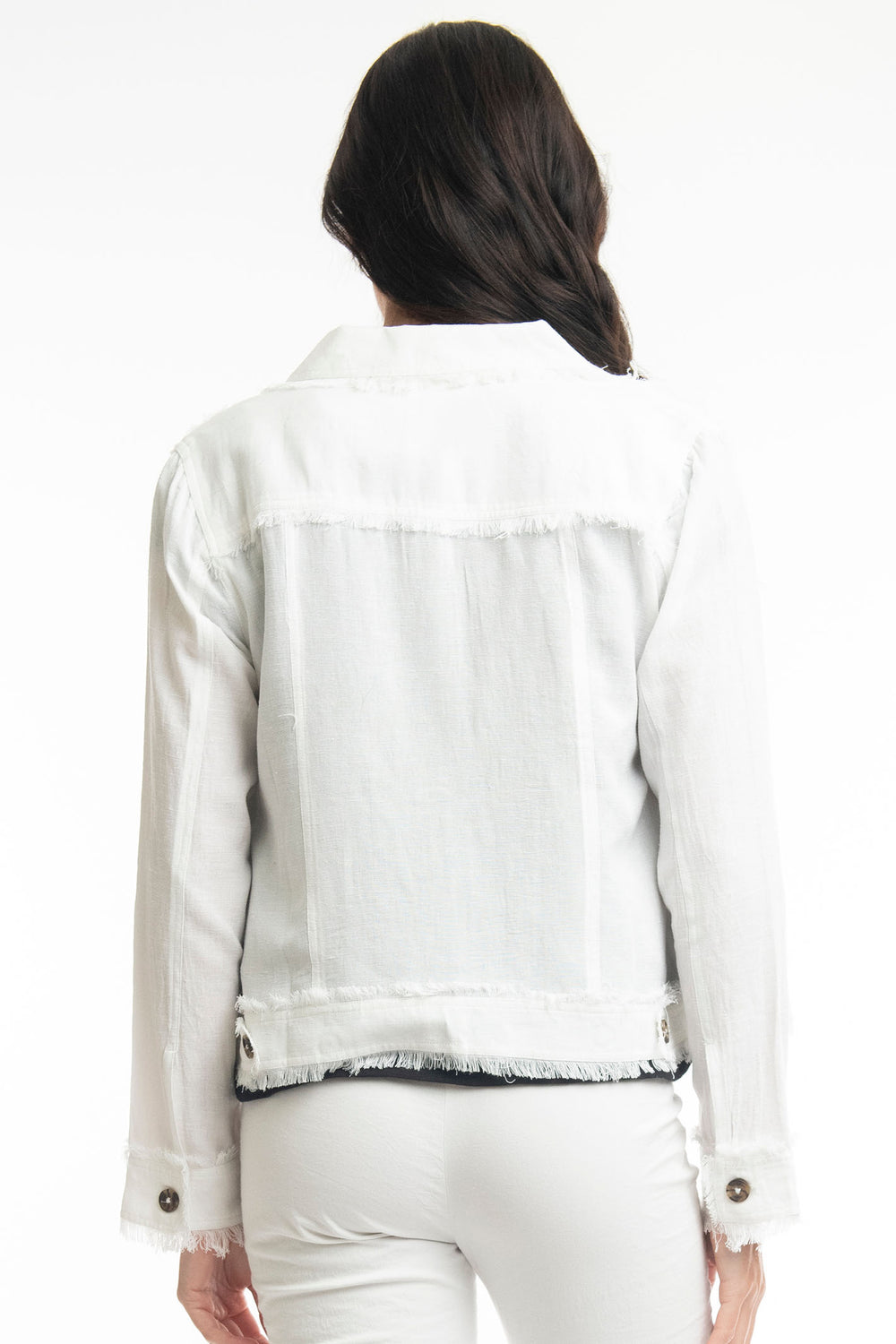 Orientique O62617 White Linen Frayed Edge Jacket - Experience Boutique
