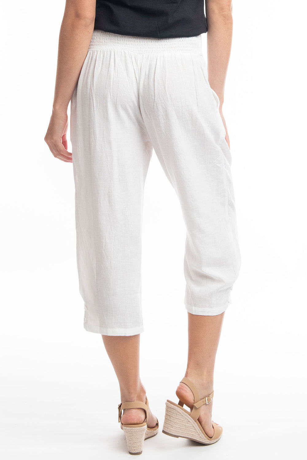 Orientique O6688 White Cropped Linen Trousers - Experience Boutique