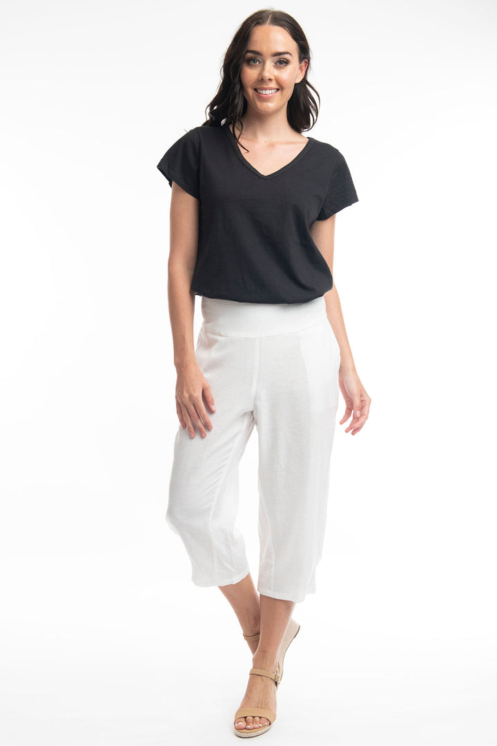 Orientique O6688 White Cropped Linen Trousers - Experience Boutique