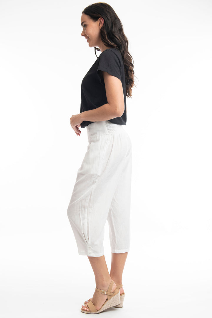 Orientique O6688 White Cropped Linen Trousers - Experience Boutique