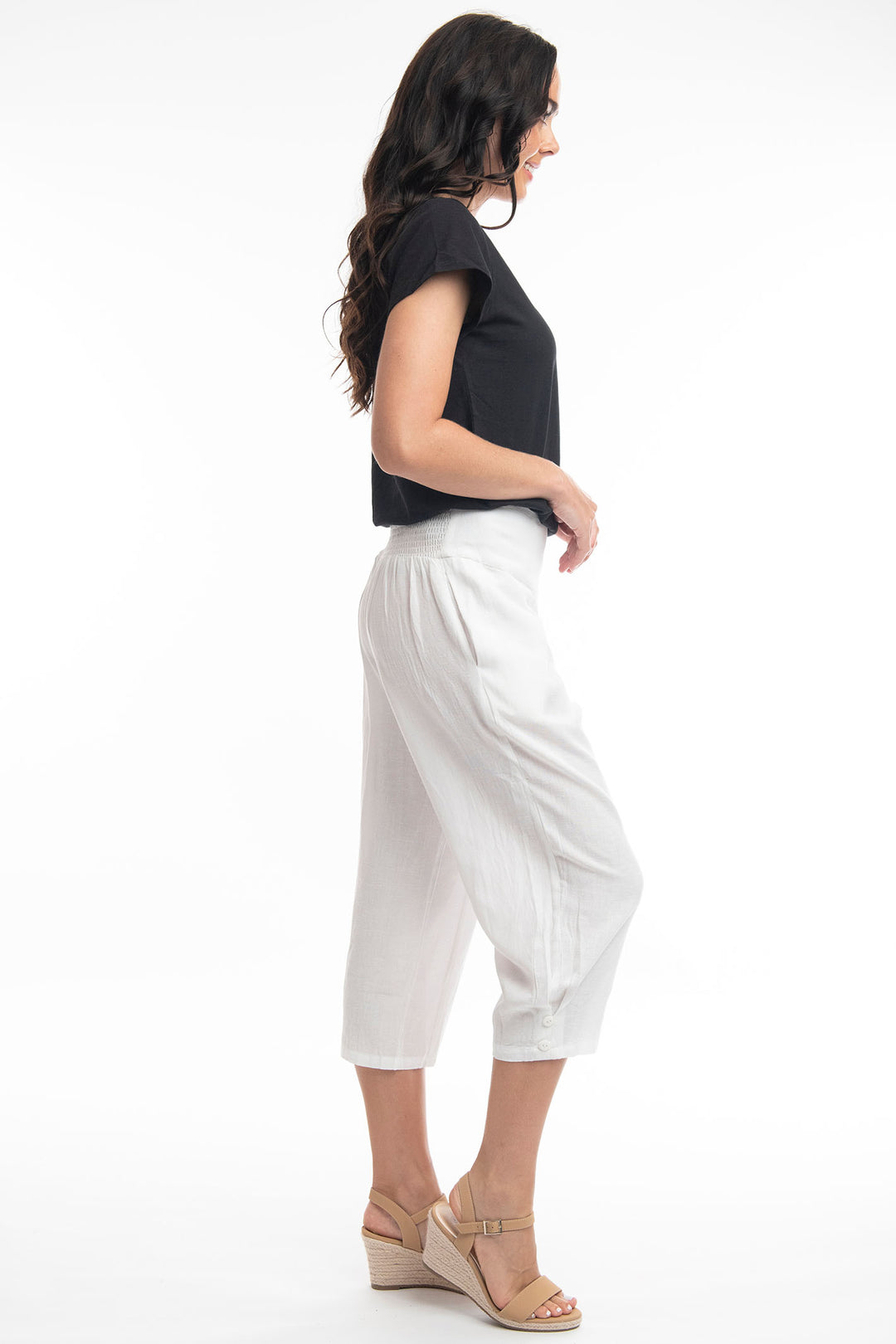 Orientique O6688 White Cropped Linen Trousers - Experience Boutique