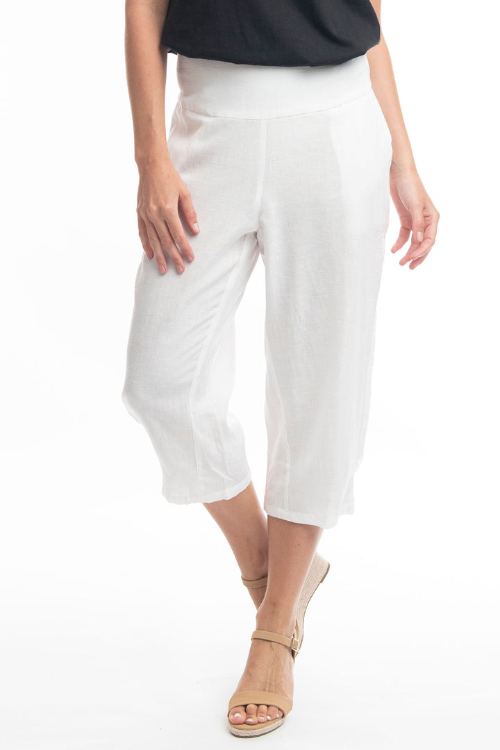 Orientique O6688 White Cropped Linen Trousers - Experience Boutique