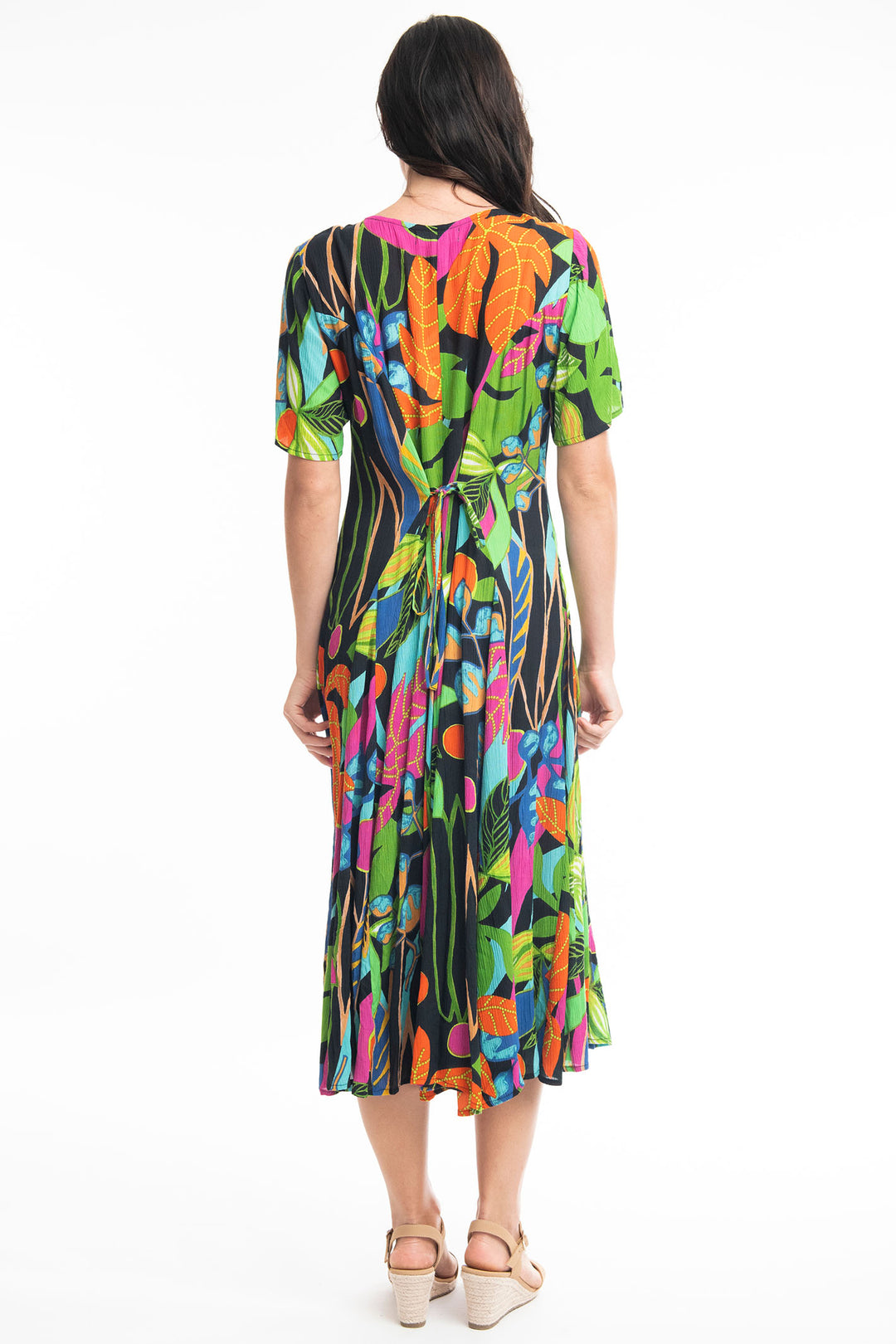 Orientique O9177 Nicossia Black Tropical Print Godet Dress - Experience Boutique