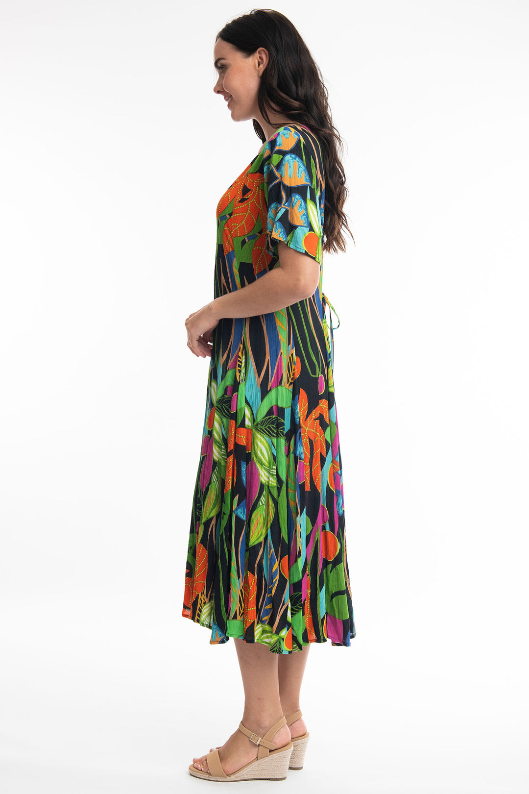 Orientique O9177 Nicossia Black Tropical Print Godet Dress - Experience Boutique