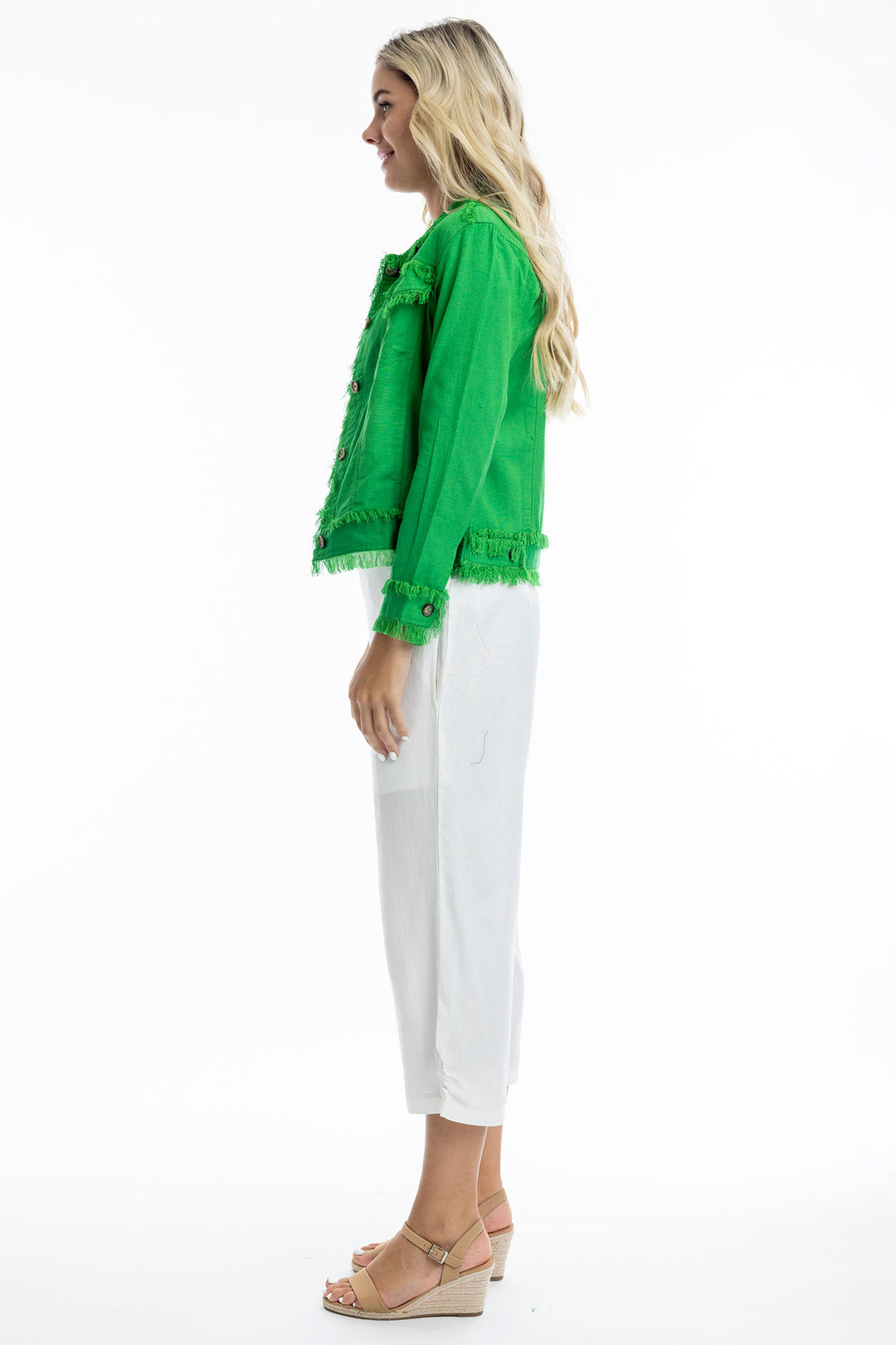 Orientique Parakeet Green Frayed Edge Summer Jacket 42118 - Experience Boutique
