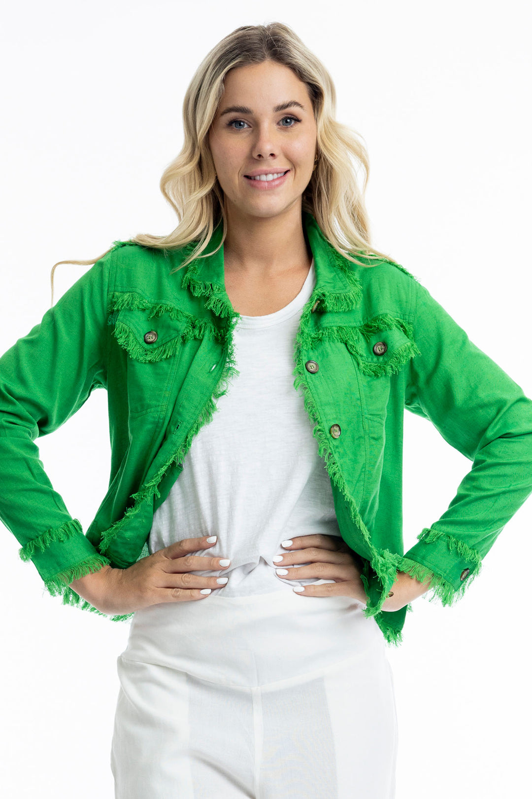 Orientique Parakeet Green Frayed Edge Summer Jacket 42118 - Experience Boutique