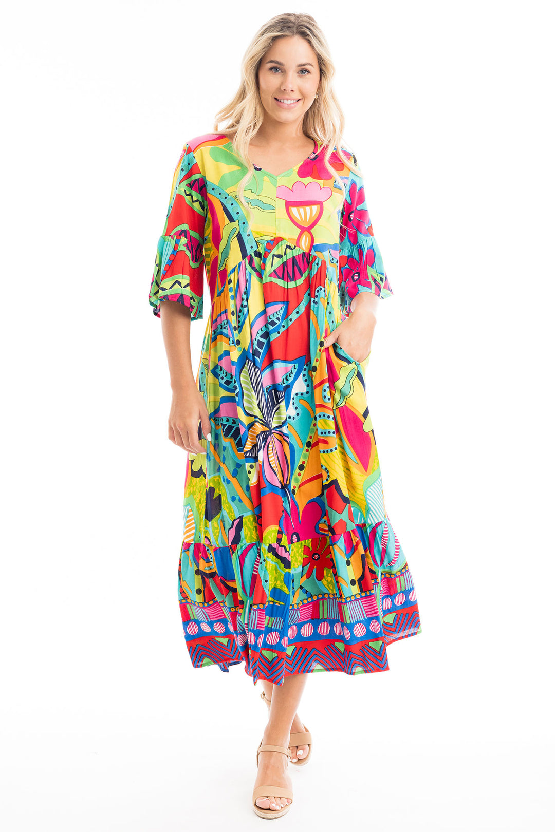 Orientique San Miguel Print Peak Maxi Dress 40026 - Experience Boutique