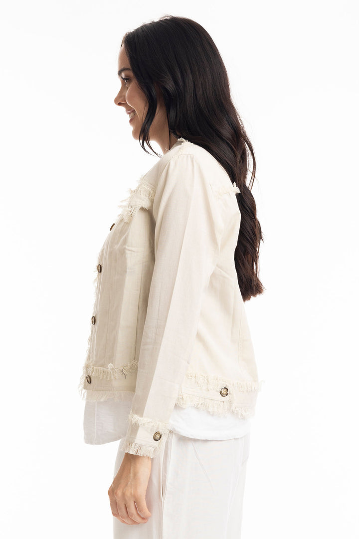 Orientique Sand Frayed Edge Summer jacket 42118 - Experience Boutique