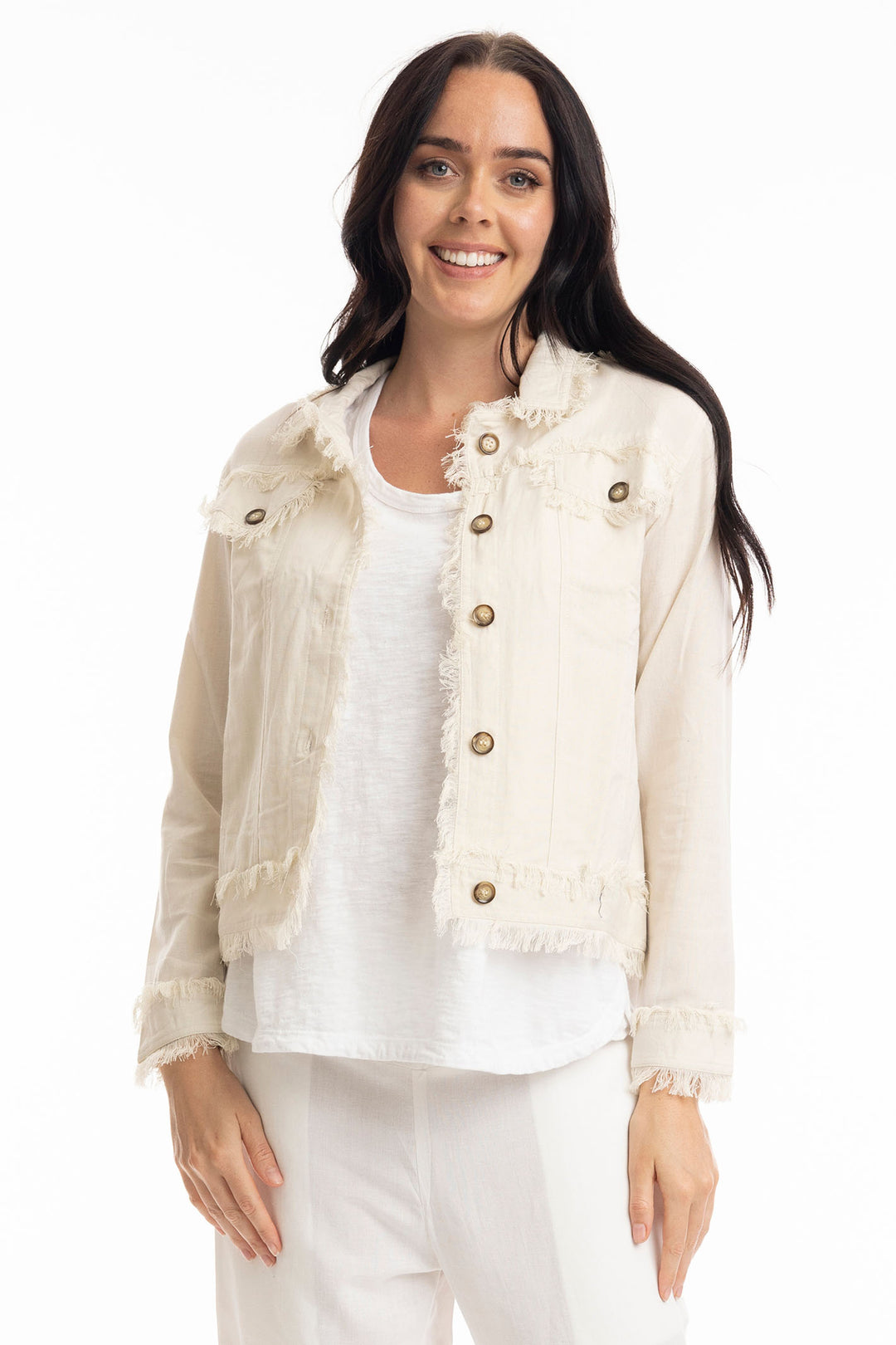 Orientique Sand Frayed Edge Summer jacket 42118 - Experience Boutique