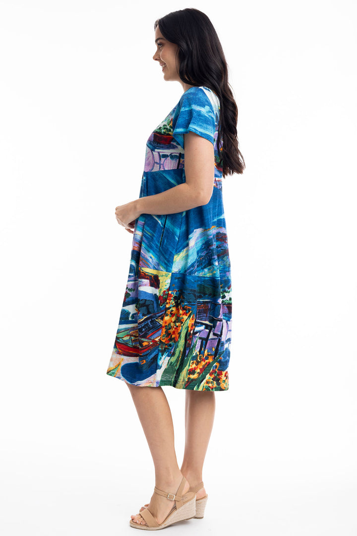 Orientique Santorini Print Bubble Dress 20055 - Experience Boutique
