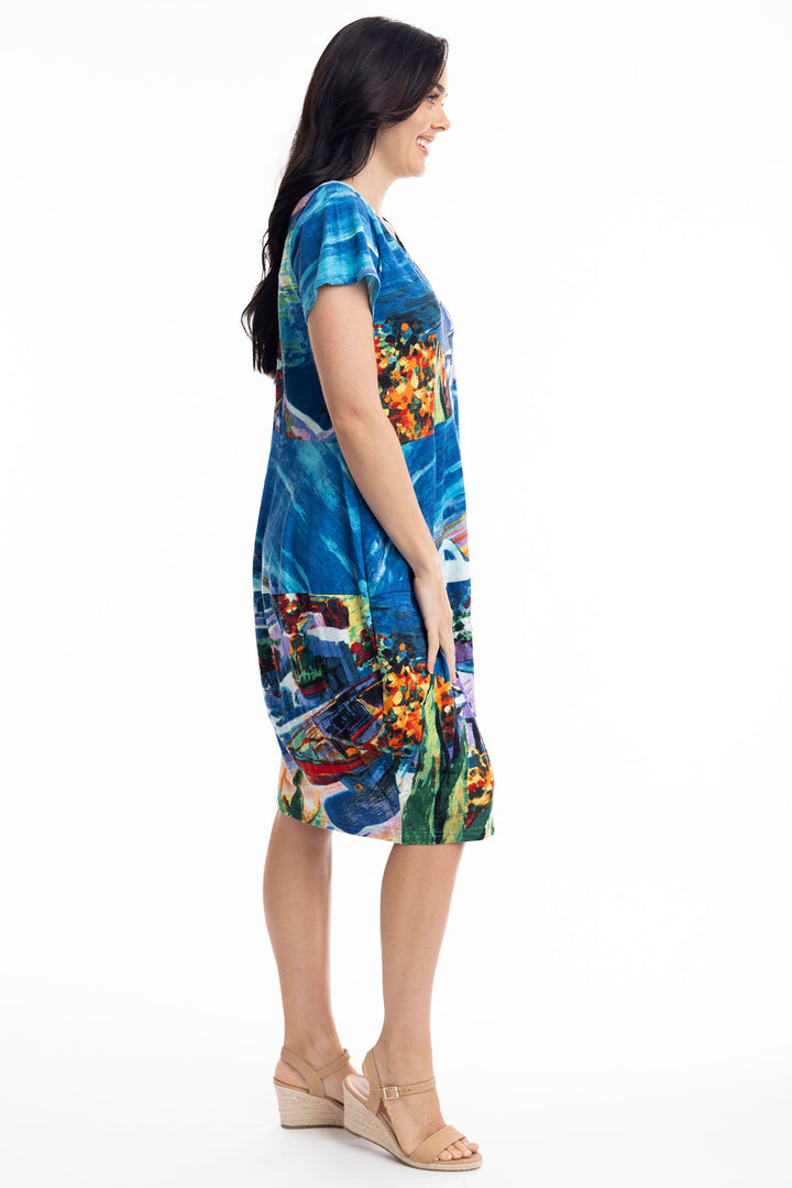 Orientique Santorini Print Bubble Dress 20055 - Experience Boutique