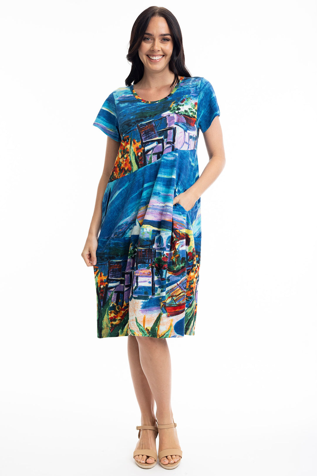 Orientique Santorini Print Bubble Dress 20055 - Experience Boutique