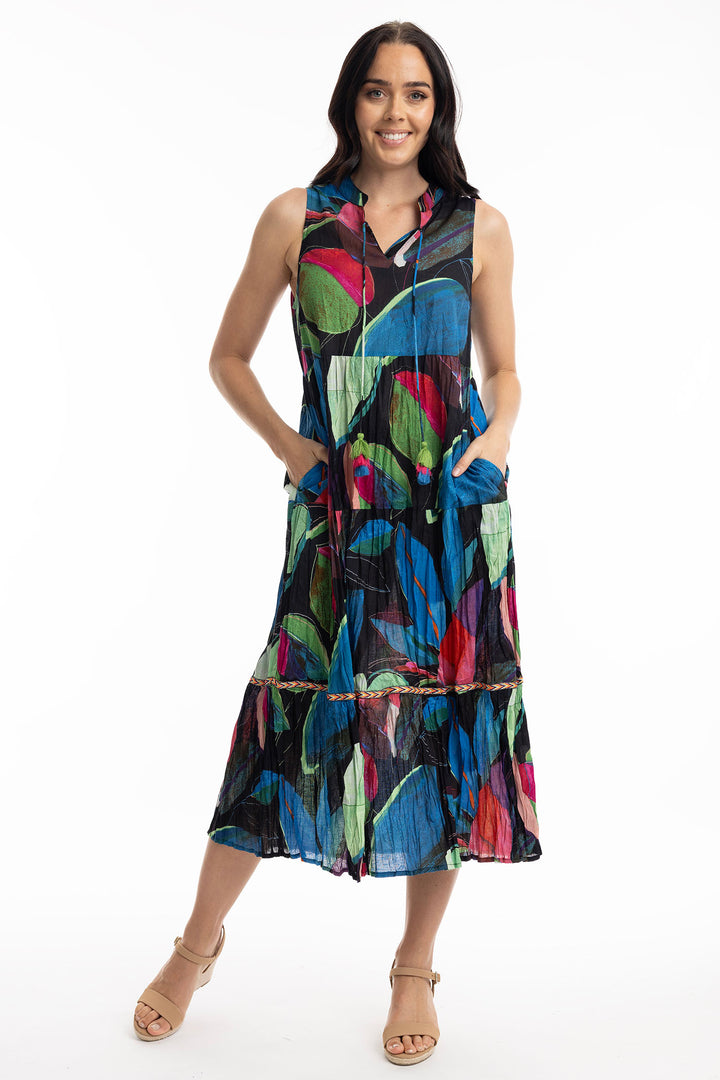 Orientique Seychelles Print Boho Sleeveless Dress 91003 - Experience Boutique