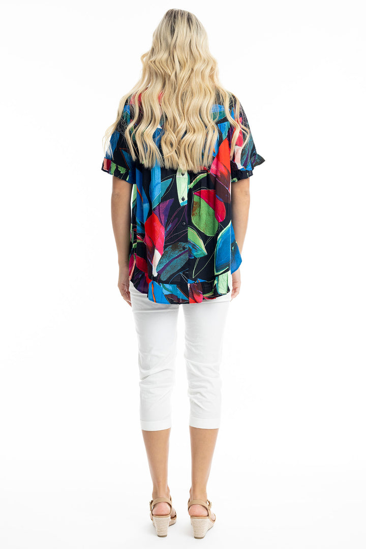 Orientique Seychelles Print Frill Hem Top 9236 - Experience Boutique
