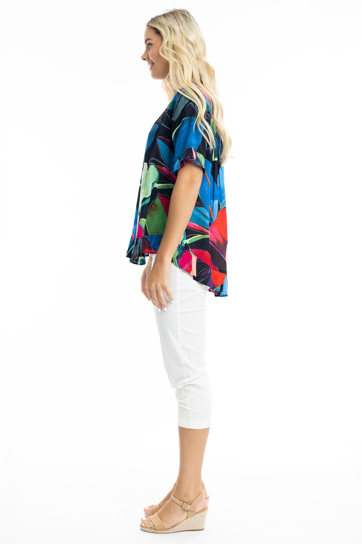 Orientique Seychelles Print Frill Hem Top 9236 - Experience Boutique