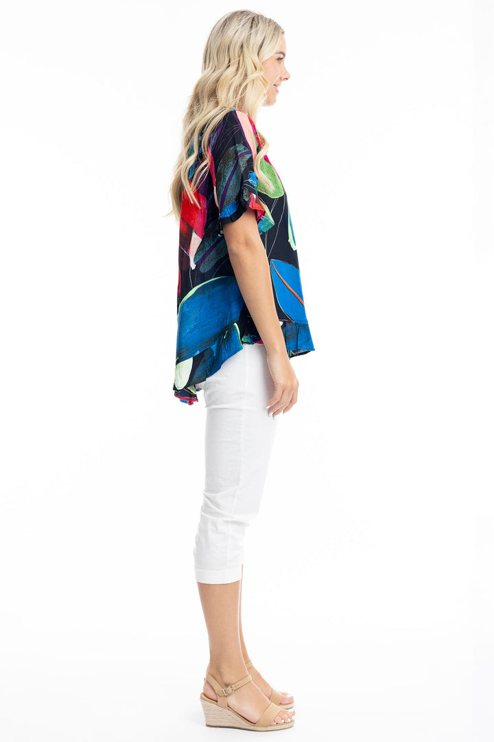 Orientique Seychelles Print Frill Hem Top 9236 - Experience Boutique