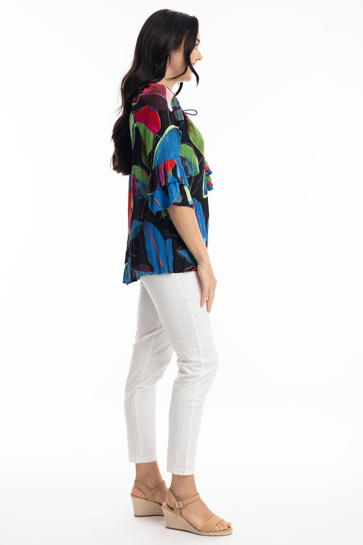Orientique Seychelles Print Frill Sleeve Top 9235 - Experience Boutique