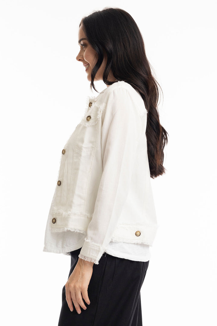 Orientique White Frayed Edge Summer Jacket 42118 - Experience Boutique