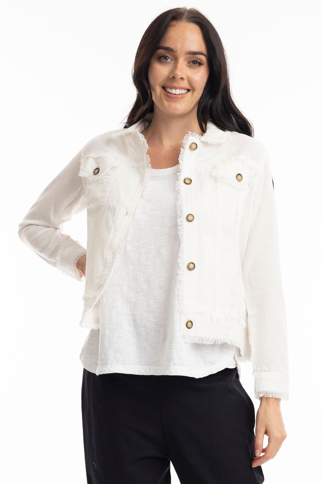 Orientique White Frayed Edge Summer Jacket 42118 - Experience Boutique