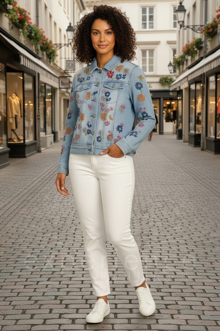 Orly 261174 Light Denim Floral Embroidered Jacket