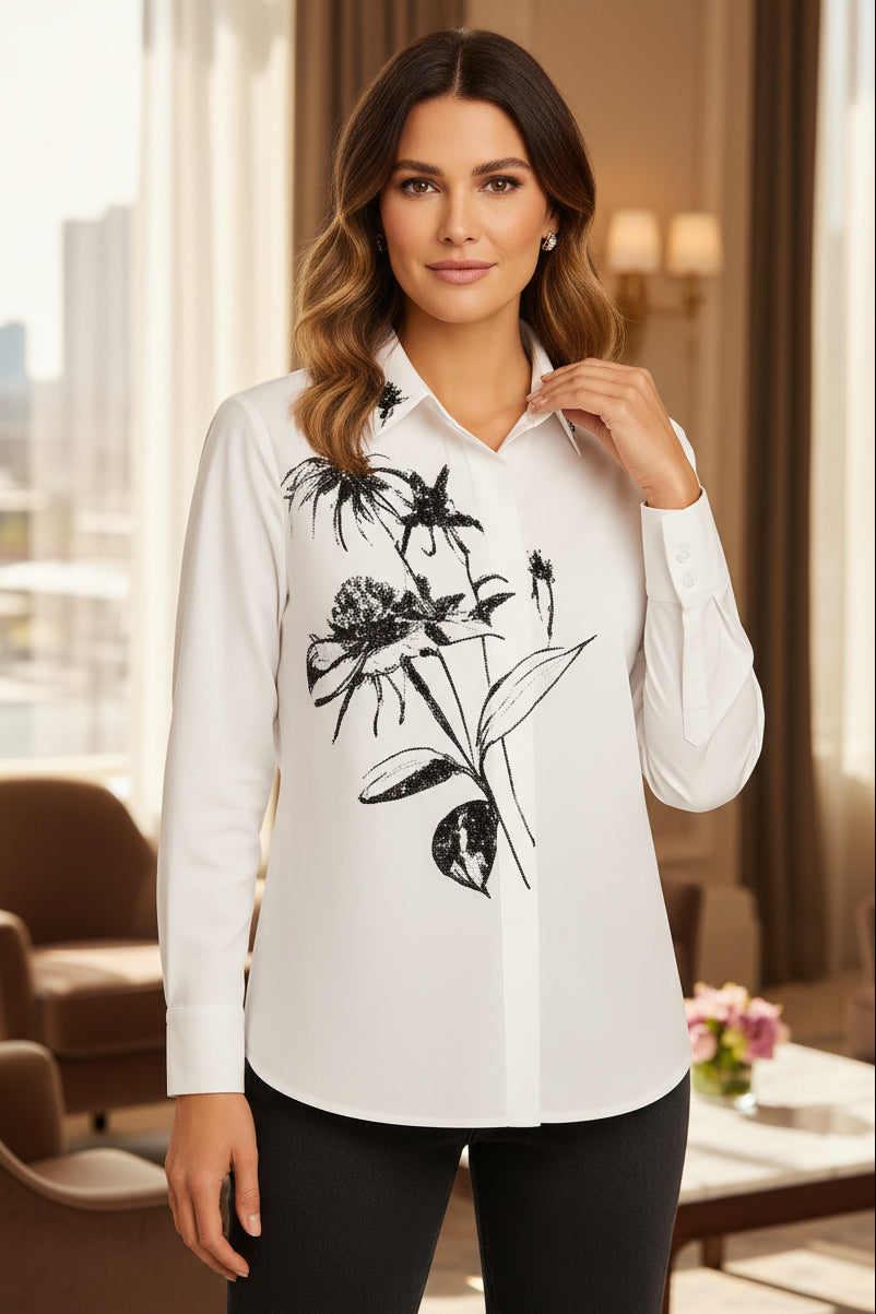 Orly 262291 White Black Jewel Embellished Shirt, front view