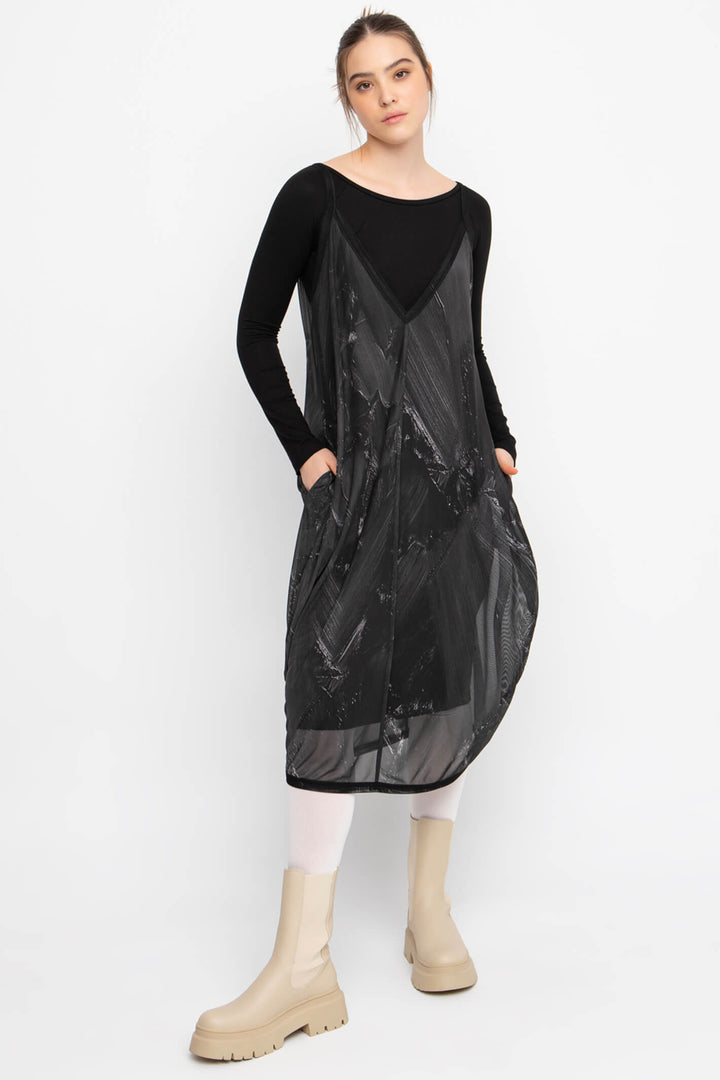 Ozai N Ku 744 093 Black Brush Mesh Over Dress - Experience Boutique