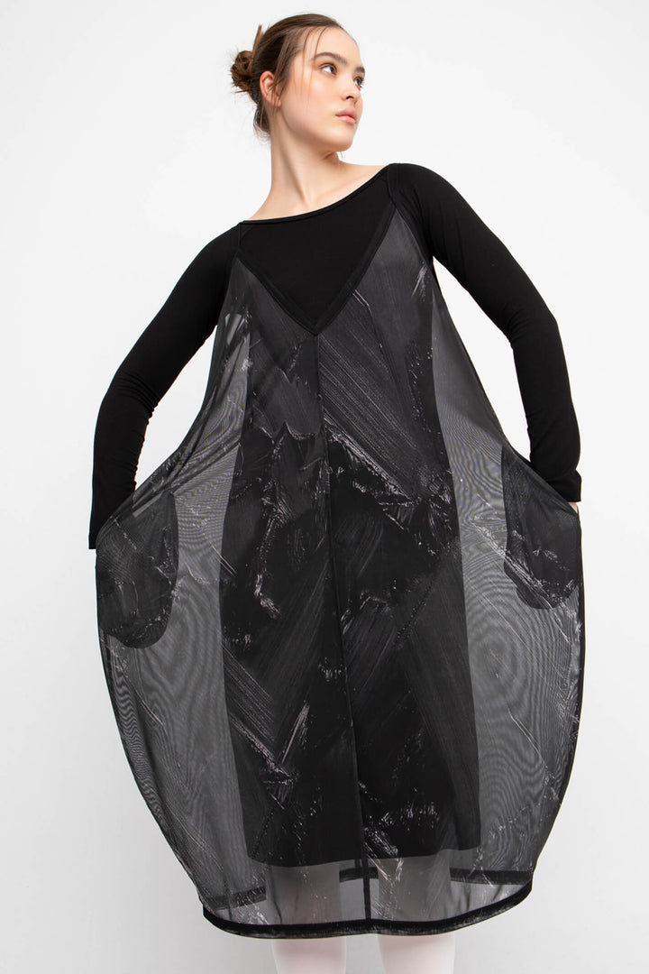 Ozai N Ku 744 093 Black Brush Mesh Over Dress - Experience Boutique