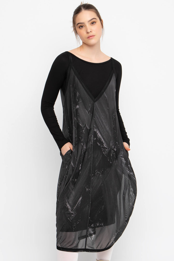 Ozai N Ku 744 093 Black Brush Mesh Over Dress - Experience Boutique