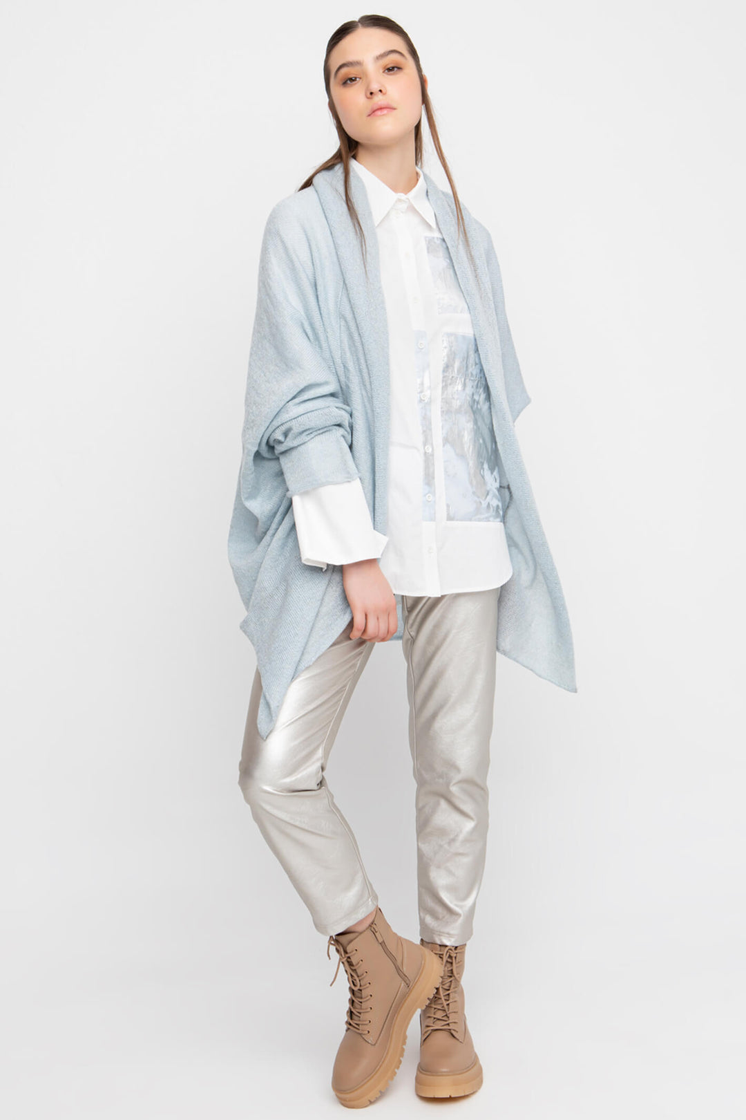 Ozai N Ku 744 103 Silver Gloss Trousers - Experience Boutique