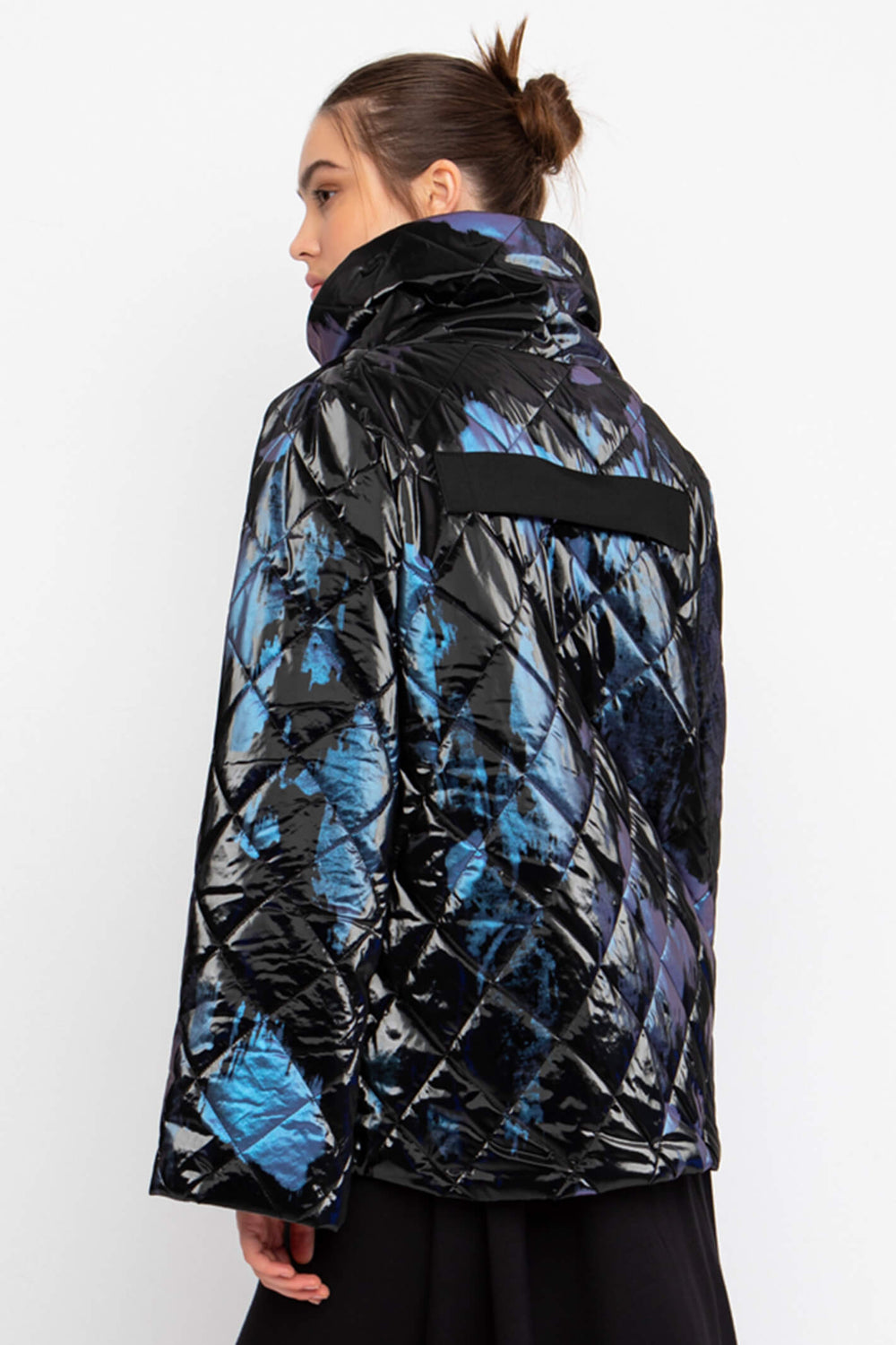 Ozai N Ku 744 107 Black Blue Print Padded Quilt Coat - Experience Boutique