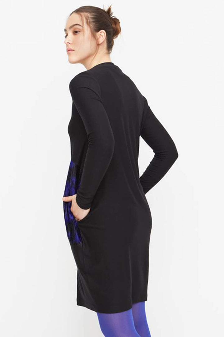 Ozai N Ku 744 111 Black & Blue Print Puff Dress - Experience Boutique